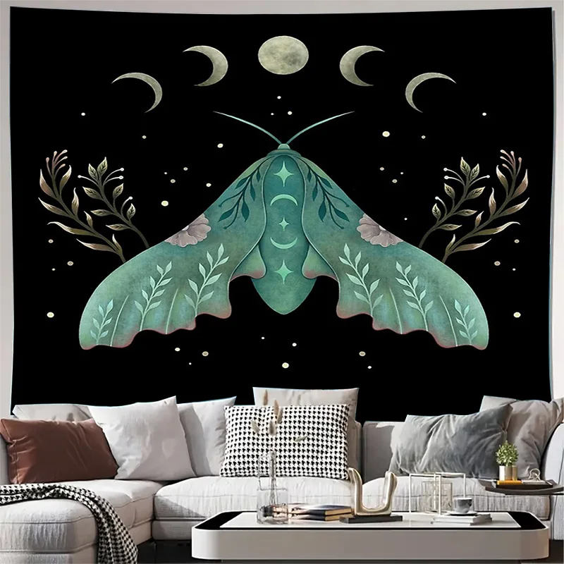 Nature Moth Tapestry Forest Wall Hanging Woodland Decor Bohemian Room Aesthetic Vintage Home Textile Art Living Room Dorm