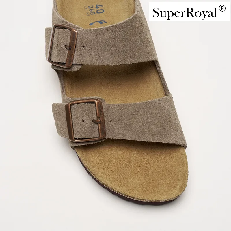 Boston Soft Footbed Clogs & Slides |   Unisex Men's & Women's Cow Suede Double-Strap Slippers with Cushioned Comfort, Retro