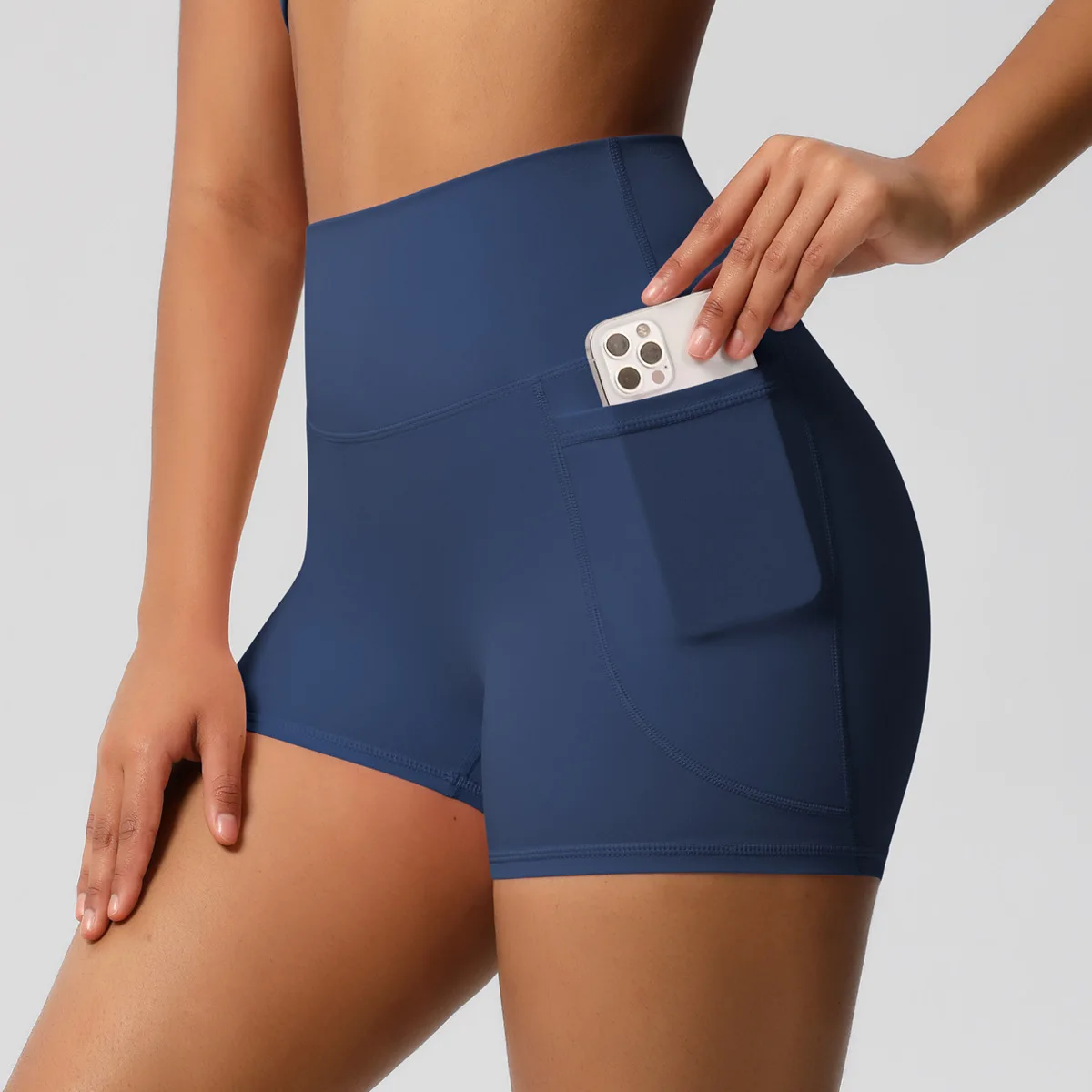 Women's High Waist Yoga Shorts Side Pockets Butt Lifting V-Seam Tummy Control Stretchy Squat Proof Workout Gym Running Fitness