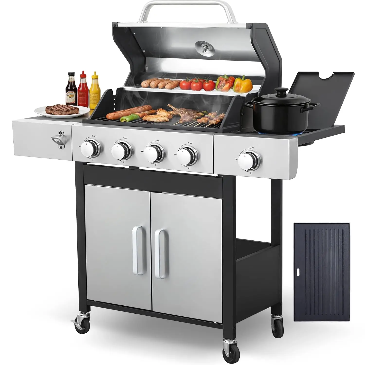4-Burner Propane Gas Grill with Side Burner, Customized