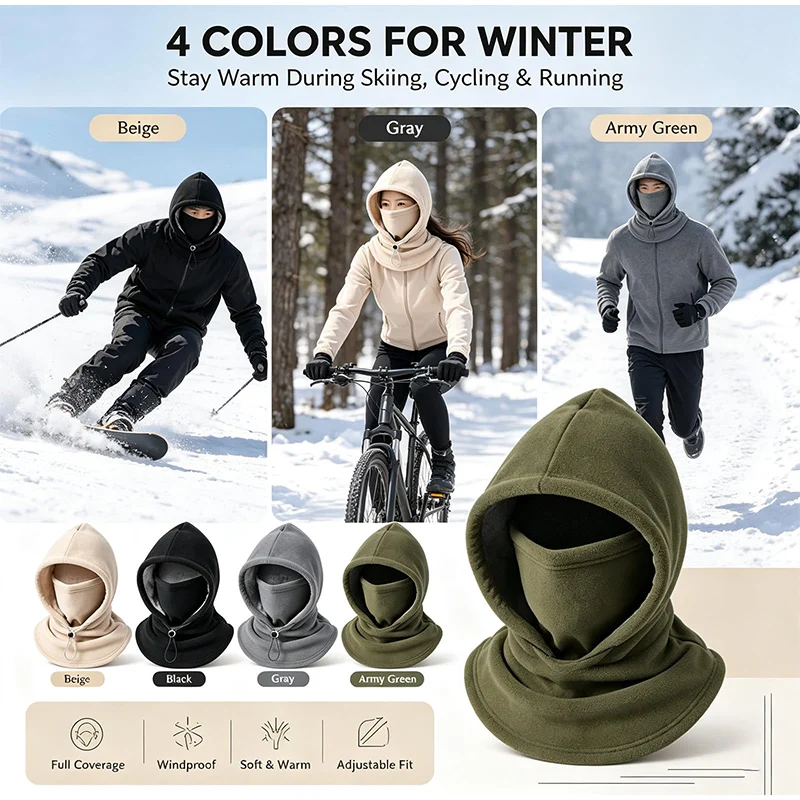 3-in-1 Travel Integrated Wind Hat Adjustable Padded Cold-proof Riding Cap Unisex Face-protecting Neck-protecting Pullover Hat