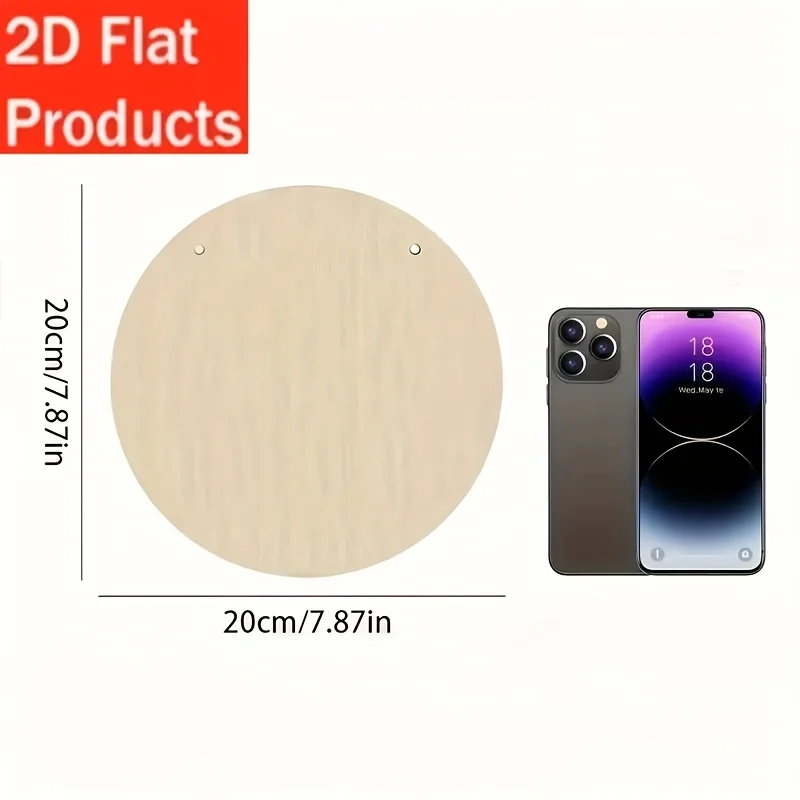 2D Flat, 20.32x20.32 cm Round Artificial Wood Wall Decor - Whimsical Rabbit Tea Time in Wonderland Design with Mushrooms & Check