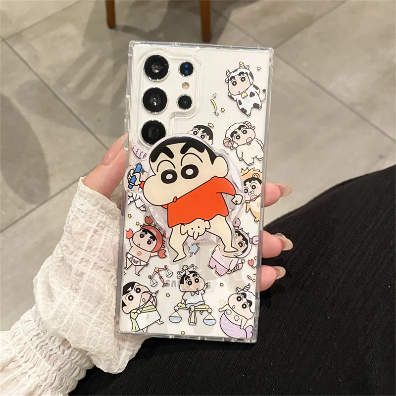 

Cute cartoon Crayon Shin-chan shockproof Magsafe Wireless Charge case ForFor Samsung S22 S23 S24 S25 Ultra Funny Magnetic Holder