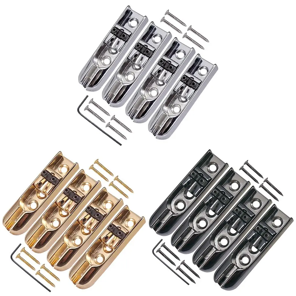 A Set Of 4 Pcs Single Individual Bridge Guitar Bass Single Bridge with 8 pcs Screws for 4 String Bass Guitar