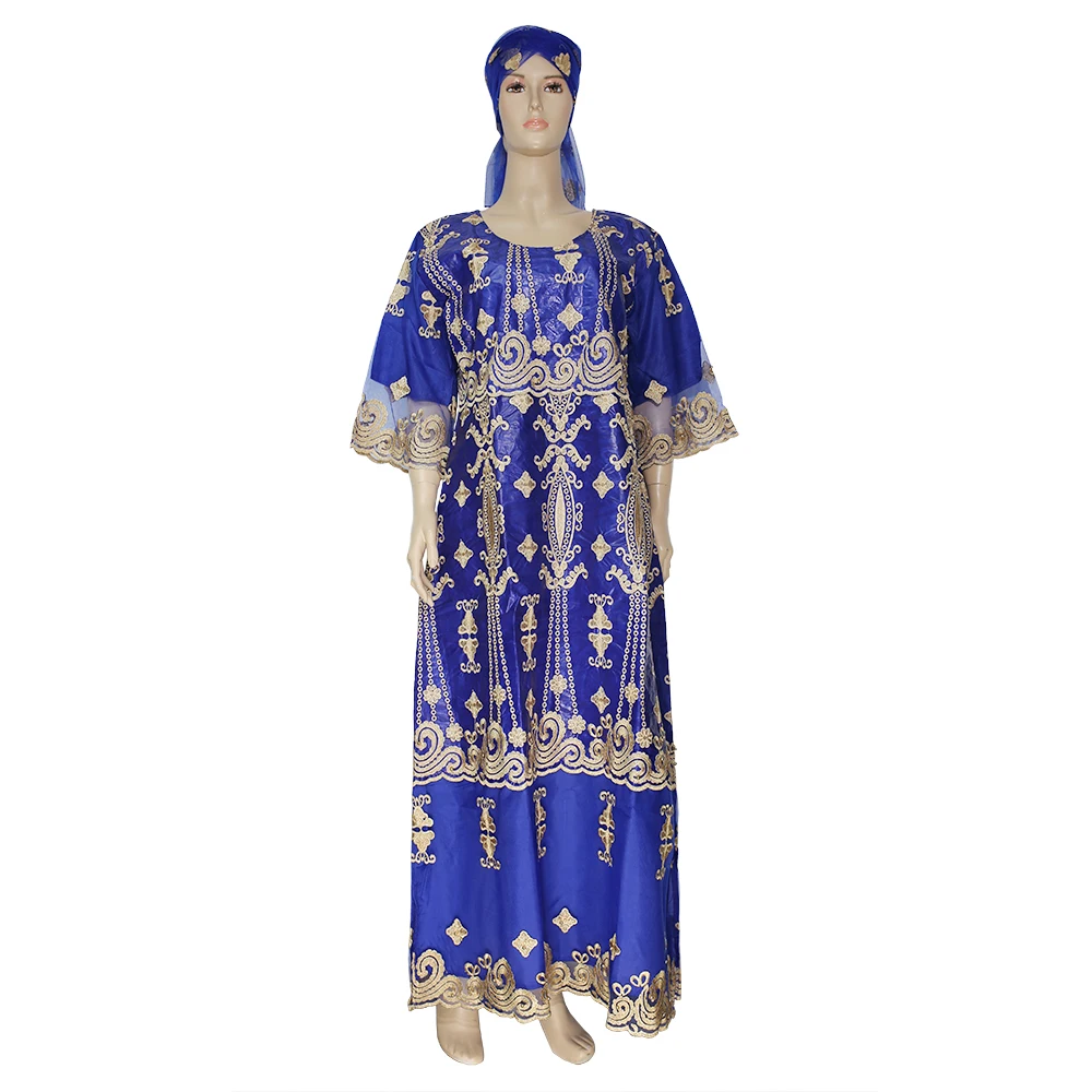 

H&D African Clothes for Women Traditional Embroidery Dresses Rich Blue Bazin lace Dresses Wedding Party Ankara African Skirt