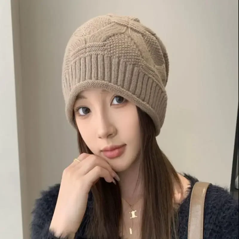 Autumn Winter Rolled Edge Knitted Cap Fashion Women's Outside Sports Cold Protection Warm Beanie Hat