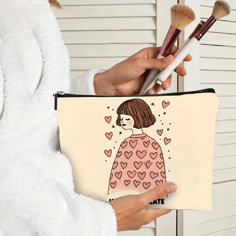 하트 모양 패턴과 'I'M LATE' 텍스트 디자인 메이크업 가방 - 다기능 지퍼 파우치, 보석 보관 가방, 완벽한 여행용