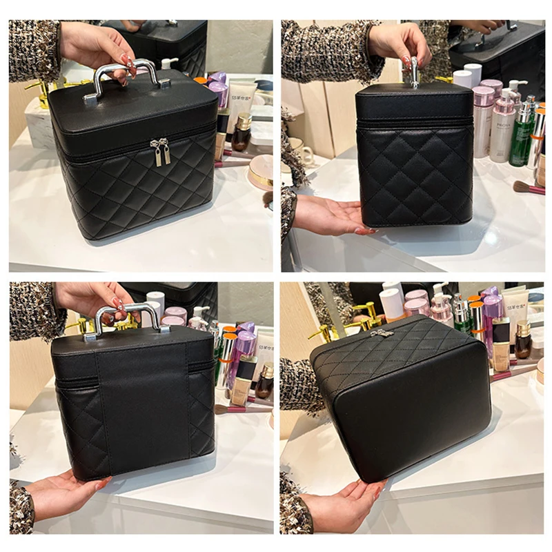 High Quality Waterproof Women's PU Leather Cosmetic Bag Portable Cosmetic Case Large Capacity Make Up Travel Suitcase Organizer