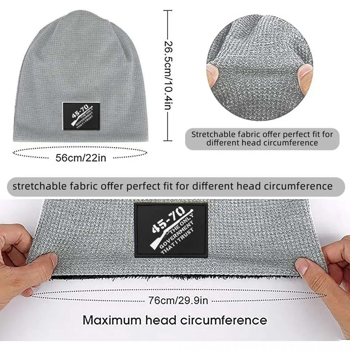 45-70 The Only Government I Trust Guns Firearms Anarchist Waffle Knit Fleece Lined Beanie with PU Leather Patch Winter Soft Cap