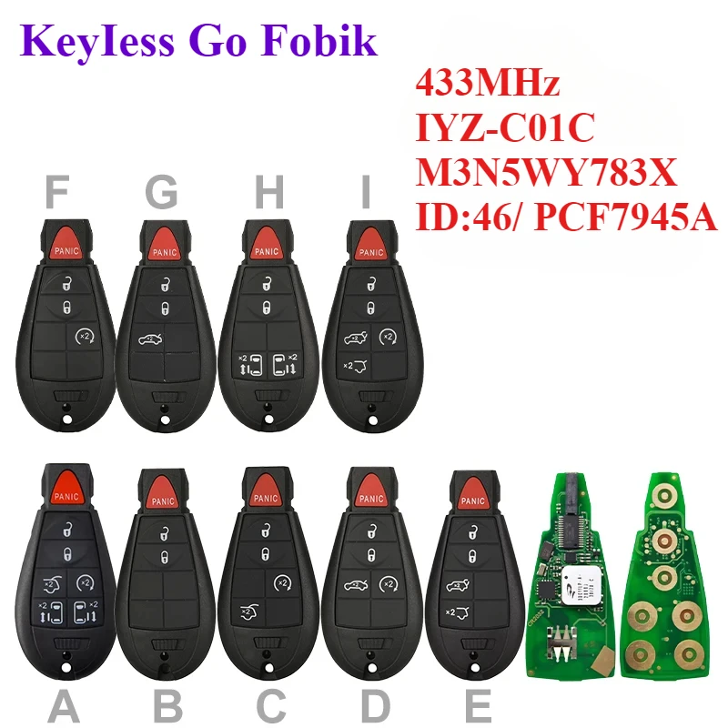 Smart Remote Car Key For 2008-2019 Chrysler Dodge VW   IYZ-C01C /M3N5WY783X 433MHz ID46 PCF7945A  Keyless Go Fobik