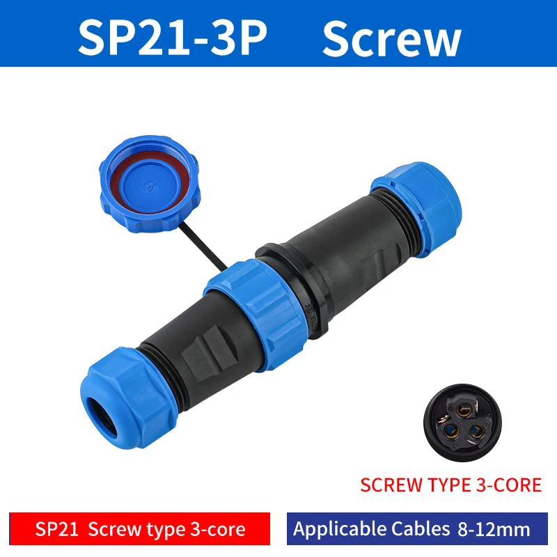 JINH SP21-2P/3P Screw Connection Waterproof Connector, IP68 Aviation Male Female Socket, Industrial Plug Set 1/5Pcs