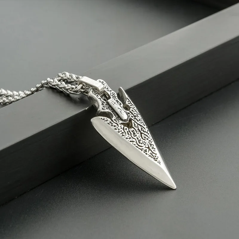 Vintage Stainless Steel Arrowhead Pendant Necklace For Men Rock Punk Spearhead Viking Necklace Fashion Tribal Pendant Jewelry