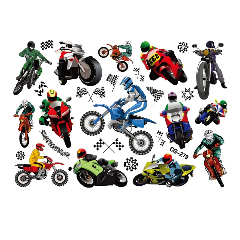 Motorcycle Racing Figure Tattoo Stickers for Kids, Desenhos animados, Dirt Bike, Meninos, Meninas, Natal, Aniversário, Fontes do Partido, Decoração,