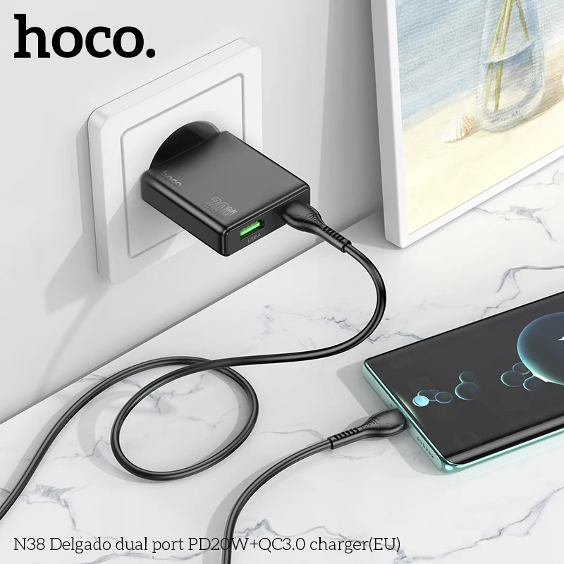 HOCO N38 20W USB A caricabatterie portatile tipo C QC3.0 supporto per caricabatterie PD ricarica rapida per iPhone 15 Pro Max Xiaomi Huawei Charger