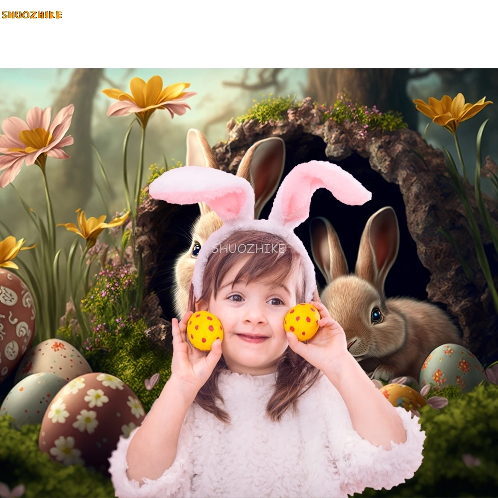 Beenle Ostern Fotografie Hintergrund Frühling Hase Eier Blumen Garten Neugeborenen Baby Porträt Photo Hintergrund für Foto Studio