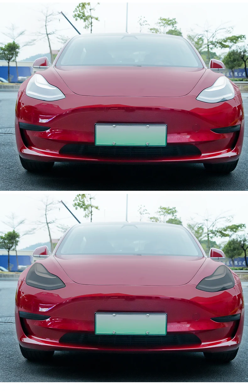 For Tesla Model 3/Y 2017-2023 Headlamp Sticker Taillight Light-sensitive TPU Color Changing Smoke Black Headlight Protector Film