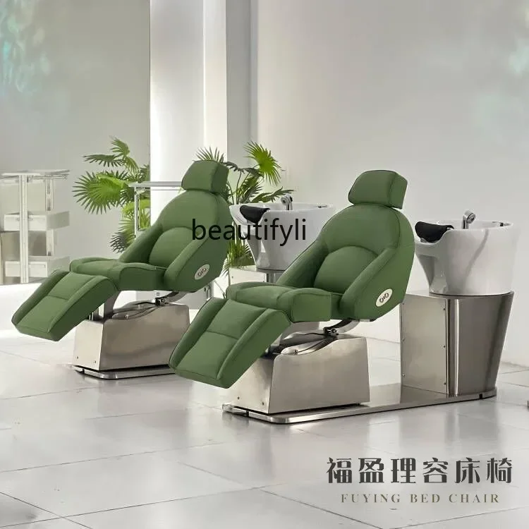 A50 Electric shampoo bed Barber shop Hair shop Half lying ceramic basin Flush massage bed