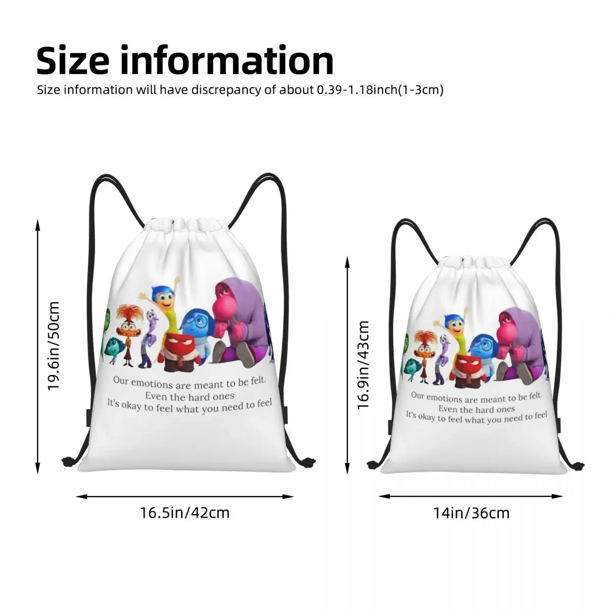 Inside Out Emotions Anxiety Anger Drawstring Bags Sports Backpack Gym Sackpack Cartoon String Bag for Running