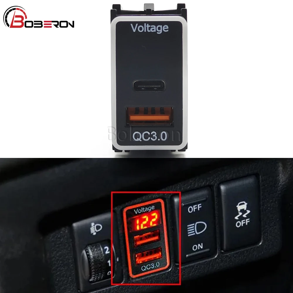 Car Fast Charger Dual QC3.0 USB Type C Interface Adapter Charging Socket with Voltage Display Used For Nissan Patrol Y62