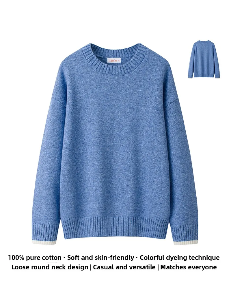 

00% Pure Cotton Long Sve Knitted Sweater Women's round Ne Loose Fit Casual Sle Warmth Emitting Autumn Winter Top