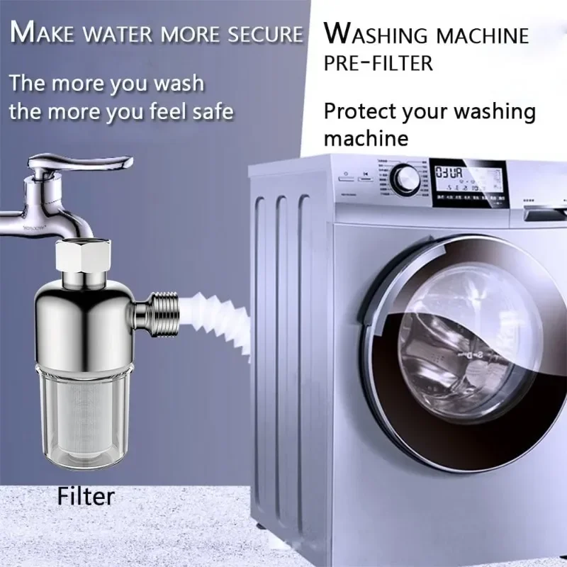 Stainless Steel Reusable Water Filter Spin Down Sediment Filter for Water Heater Thread Washing Machine Dishwasher Shower Faucet