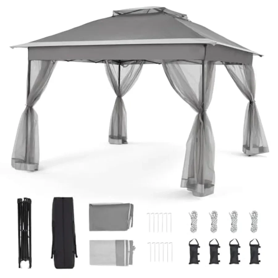 11x11 Pop Up Gazebo with Mosquito Netting Easy 1-Person Setup Water-Resistant Backyard  for Family Patio Garden Use
