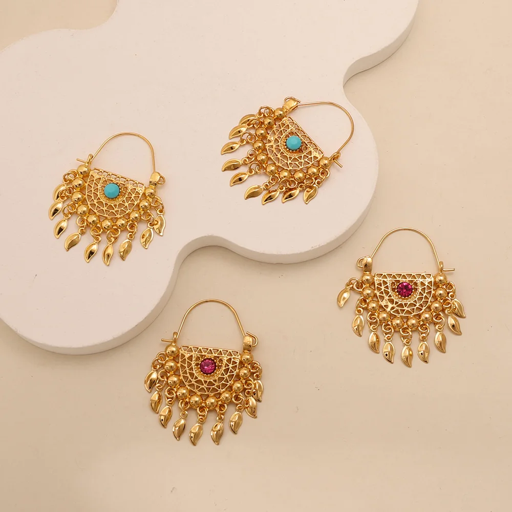 KDE  Middle Eastern gold-plated wedding jewelry pendants and earrings, tasseled Bohemian pendants for Moroccan women's weddings