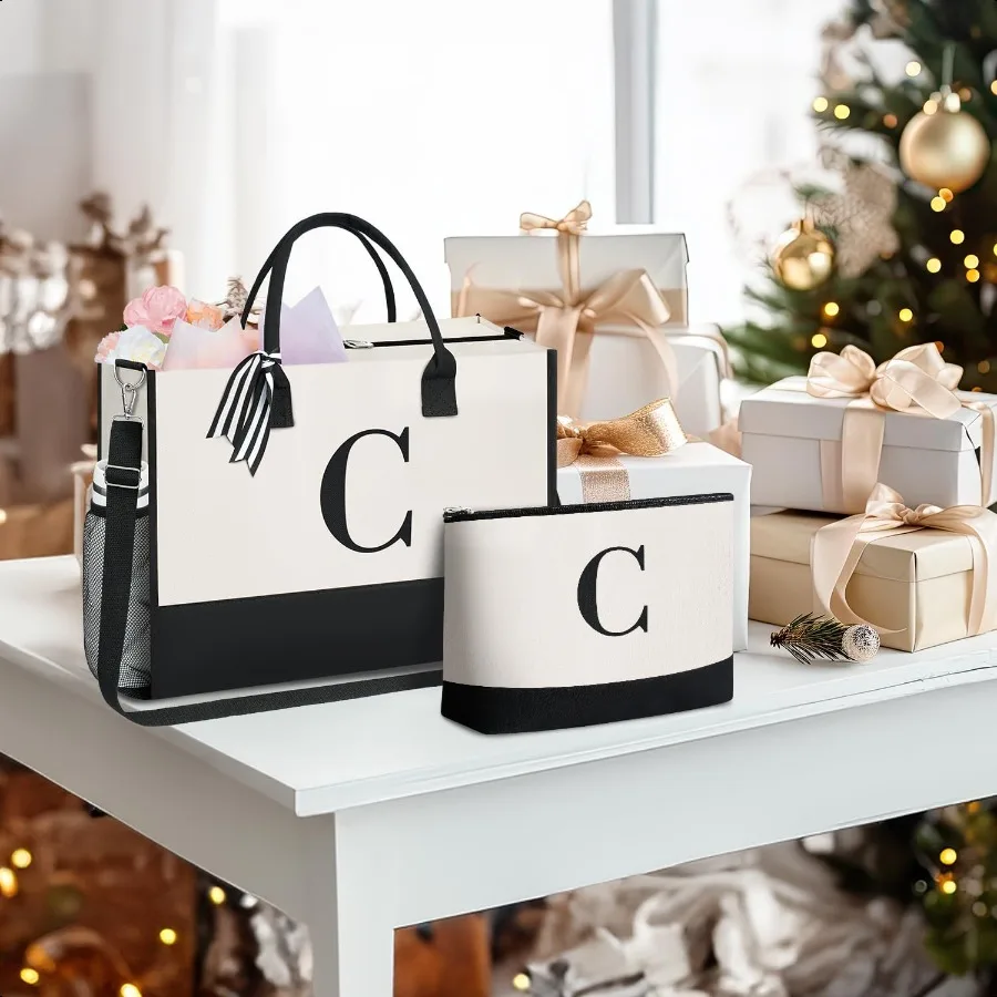 BAGAIL Initiale Tragetasche, personalisierte Geburtstagsgeschenke für Frauen, Lehrer, Freunde, Mutter, Hochzeit, Strandtasche mit Monogramm
