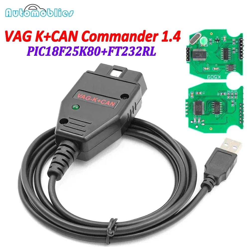 VAG K CAN Commander 1.4 Full FT232RL PIC18F25K80 OBD2 диагностический инструмент для Audi VW Skoda Seat со считывателем конта...