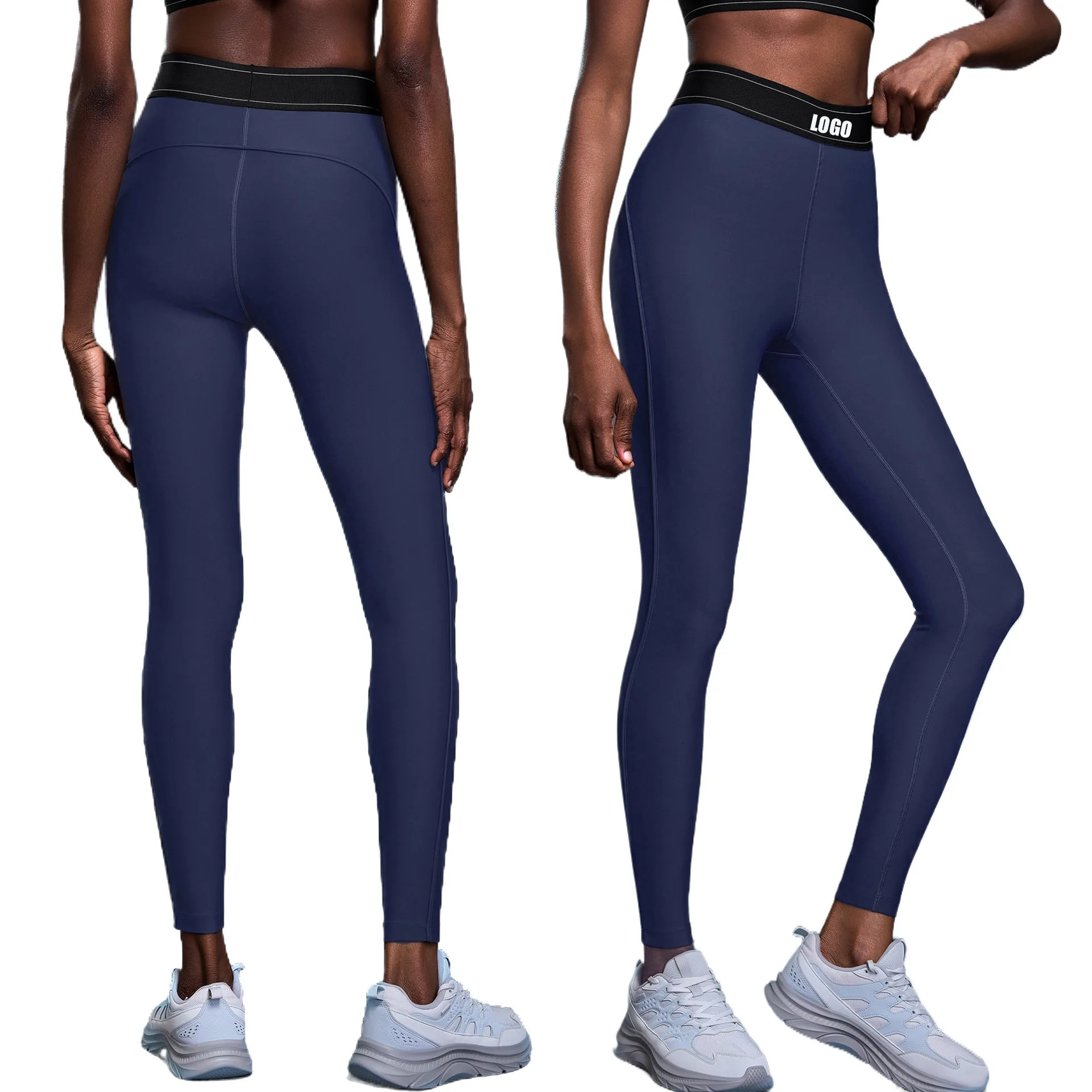 Custom LOGO women's yoga high waist, hip lift and abdomen sports fitness pants fashion contrasting color tight nine-point pants