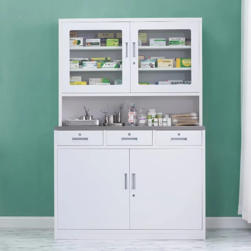 Hospital Furniture Medical Storage Glass Cabinet Combination Disposal Treatment steel  medicine  metal cupboard chest