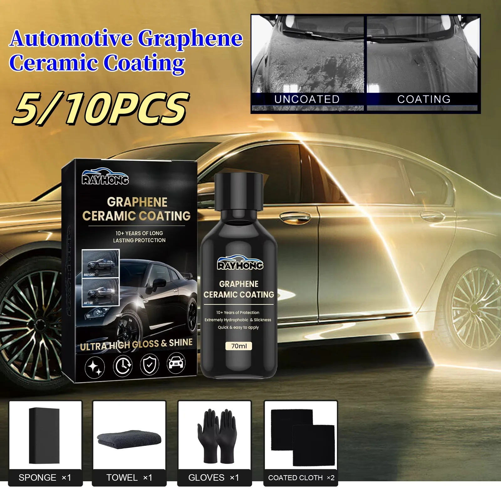 70ml Graphene Ceramic Coating Advanced Technology Super Hydrophobic Maintenance Liquid UV Glow Graphene Glass Plated Car Polish