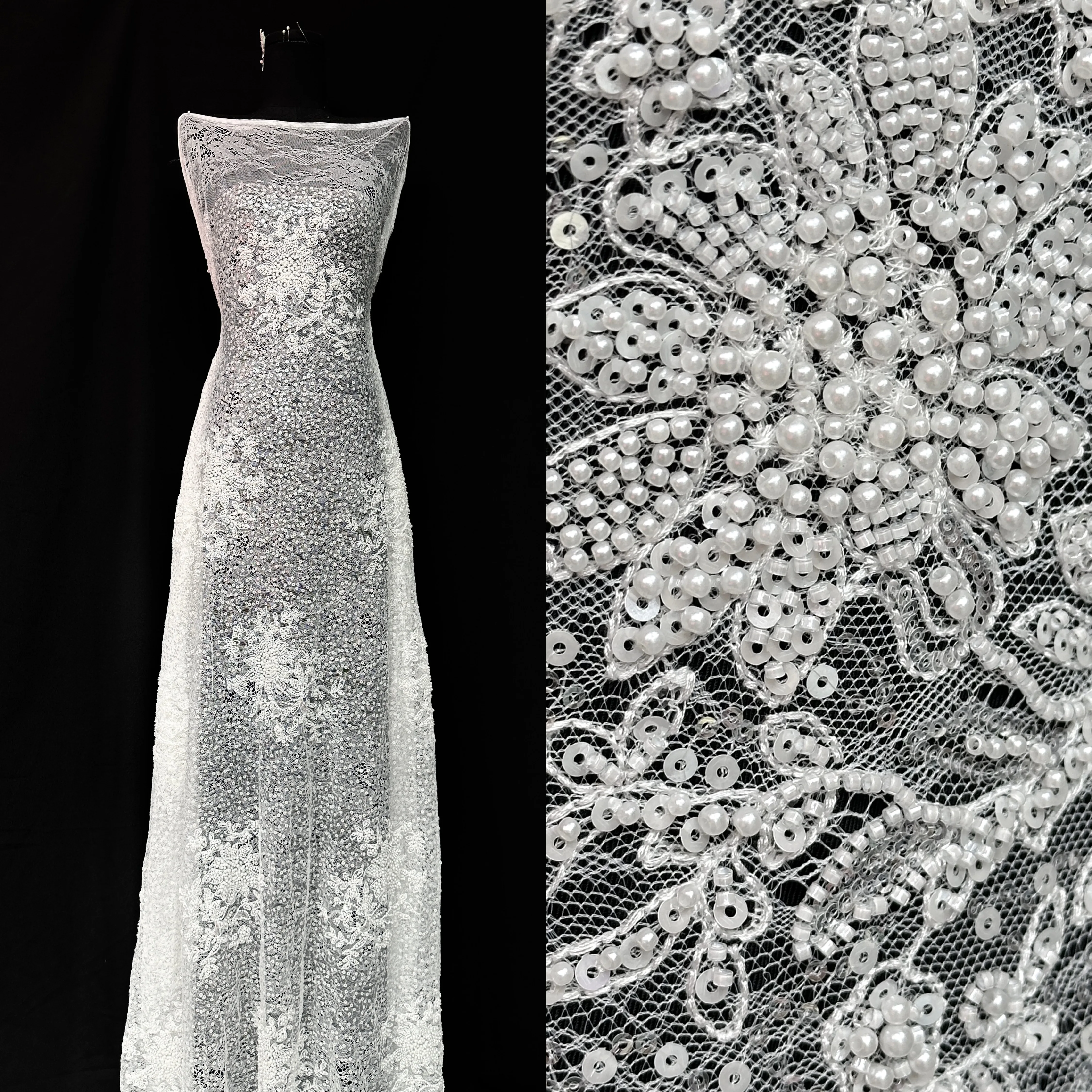 

Роскошная французская кружевная ткань с вышивкой блестками, 5 ярдов, камни с блестками для свадебной вечеринки, нигерийские швейные бусины, тюль, кружево, случаи