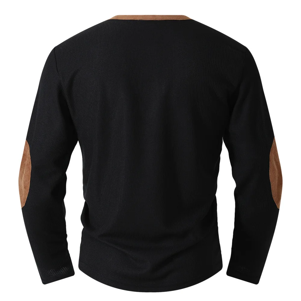 Mens Long Sleeve T Shirt Fake Two Piece Design V Neck Casual Slim Fit Tops Solid Color Fashion Breathable Comfortable Tee