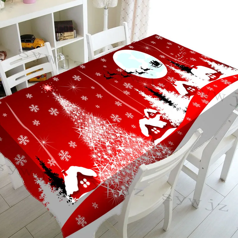 Christmas Elk Print Kitchen Rectangle Tablecloth Party Decoration Waterproof Tablecloth Home Gathering Wedding Decor Tablecloth