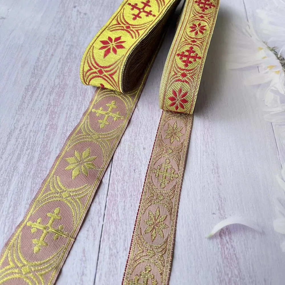 10yards/lots Woven Jacquard Ribbon Ethnic lace Gold 2.5-3.3 cm Geometric figure pattern Garment accessories LS-9446
