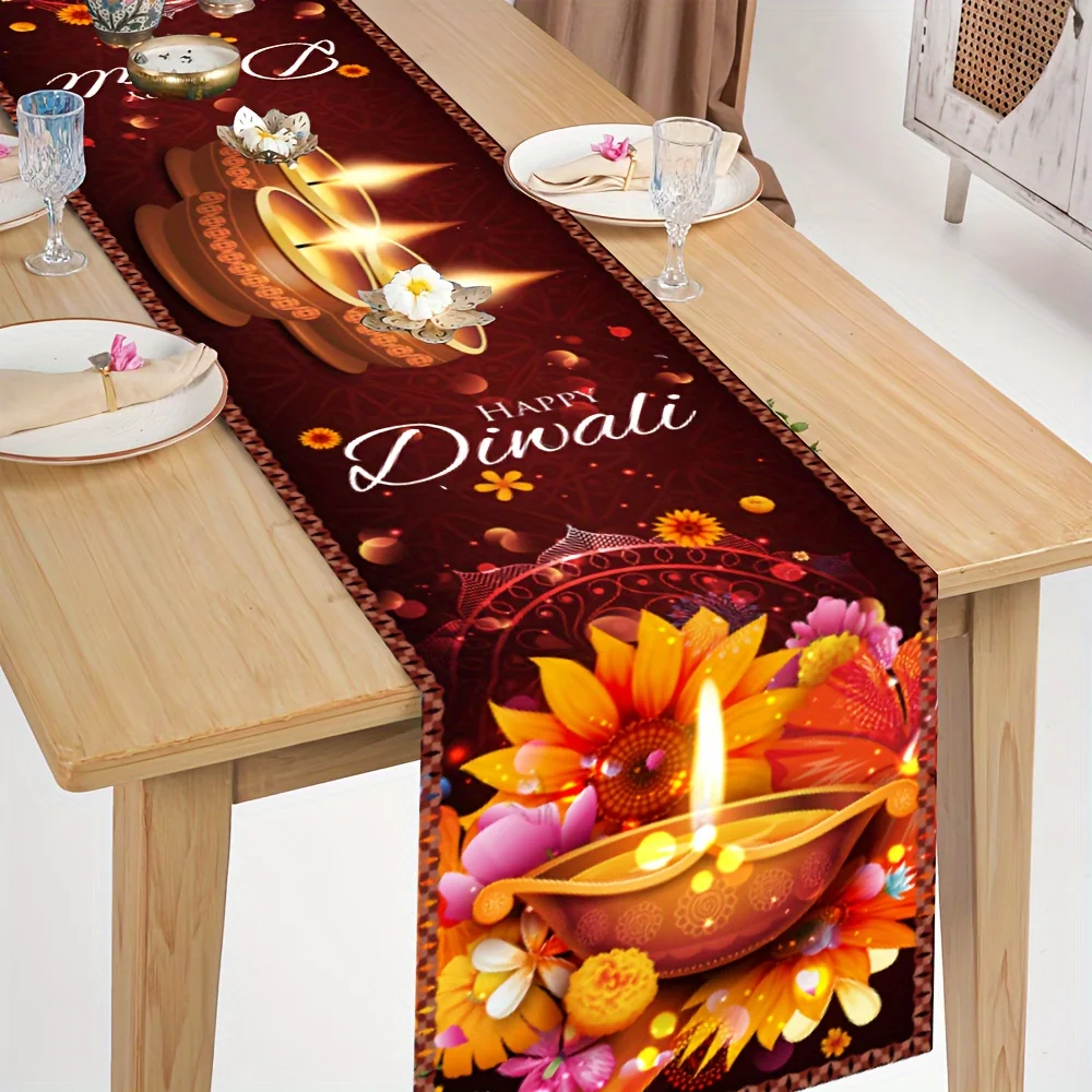 1pc Diwali Tablecloth Measuring 33x183cm Designed to Create a Joyful Festive Ambiance with Floral Table Runner Party Decor