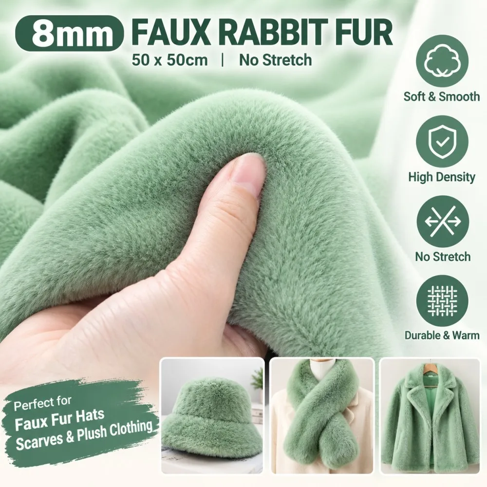 Hot Selling 8mm Imitation Rabbit Fur Plush Fabric 50x50cm Thick Encrypted Fur Fabric DIY Scarf Doll Clothing Free Shipping