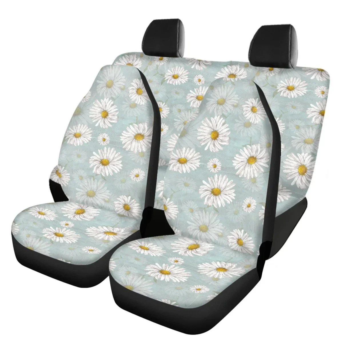 Daisy Printed Car Seat Cover Set for Women Utility Fit SUV Truck Sedan Durable Elastic Front Back Seat Cover Accesorios Breath