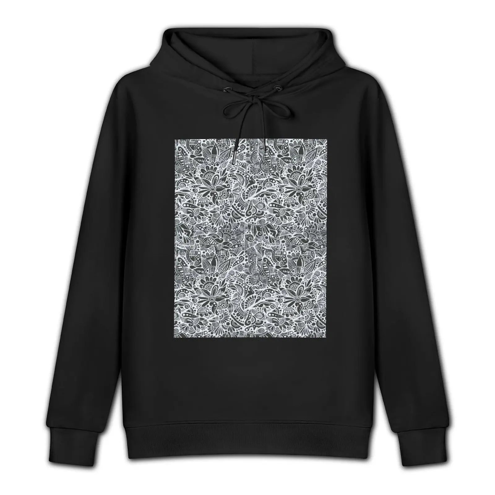 Black and White Floral Zentangle Pullover Hoodie korean clothes men's clothes autumn hoodie