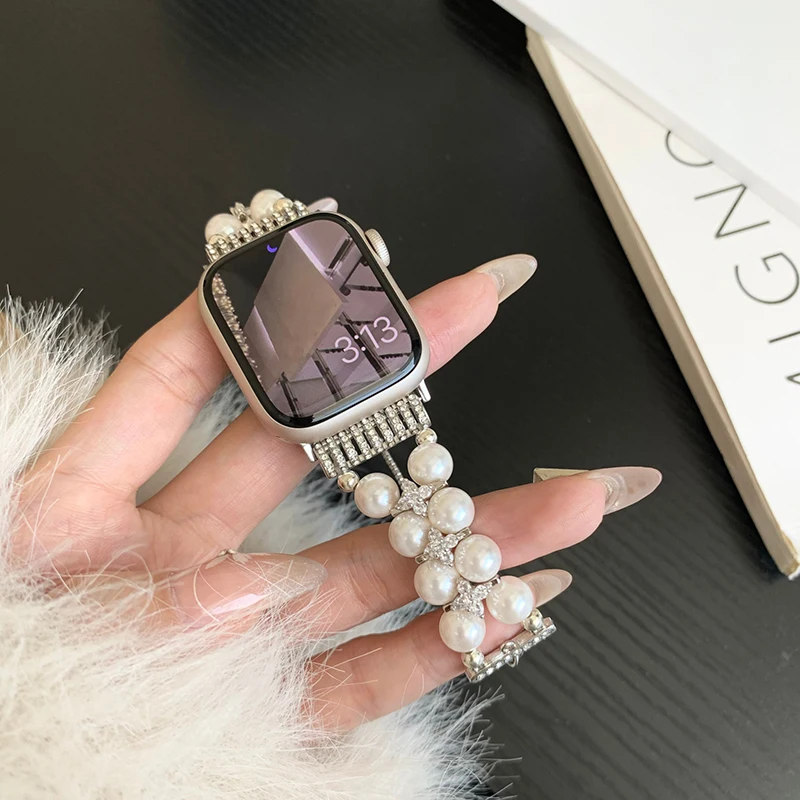 Металлический ремешок для Apple Watch Band 40 мм 38 41 42 мм 44 45 49, браслет со стразами для IWatch Series 7 8 SE 6 5 4 3 2, аксессуары для часов