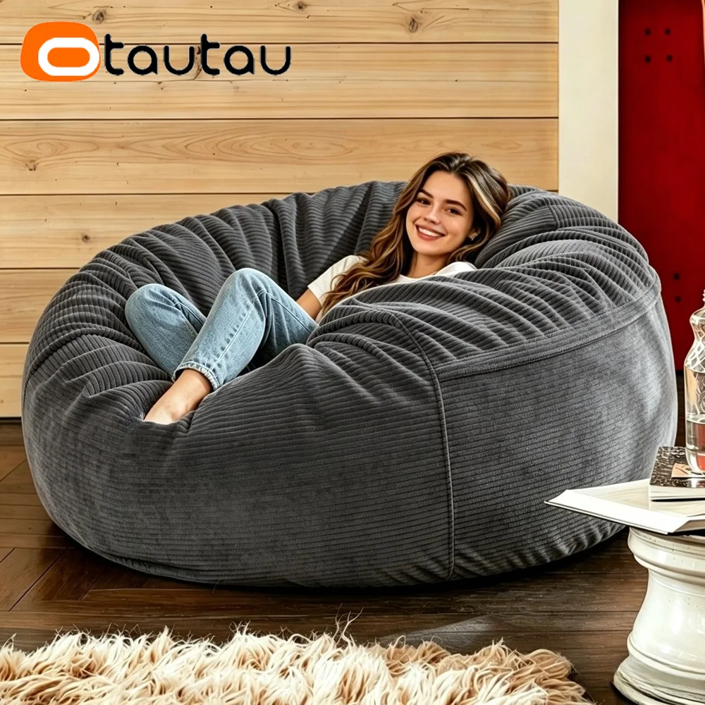 

DD063 4ft Soft Cotton Corduroy Giant Round Bean Bag Cover Grand Pouf Beanbag Cover DD063【No Filler!Please Buy Filler Yourself!】