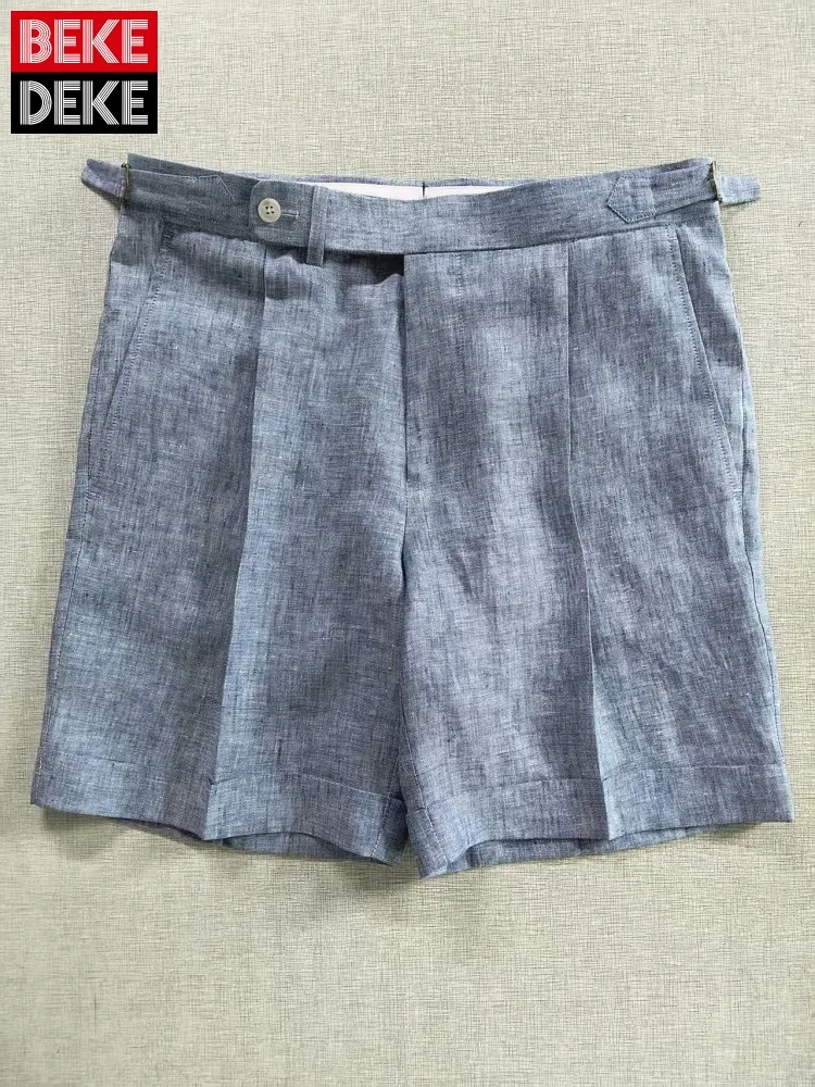 New Summer Mens Linen Suit Shorts Italian Style Vintage Casual Knee Length Straight Trousers Business Casual Office Men Shorts
