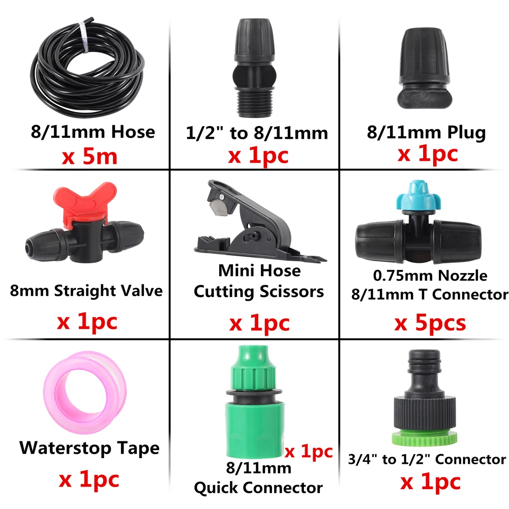 5/10/15/20m Garden Hose Watering Kit 0.75mm Garden Accessories Orifice Lock Spray Nozzle Lawn Greenhouse Irrigation System