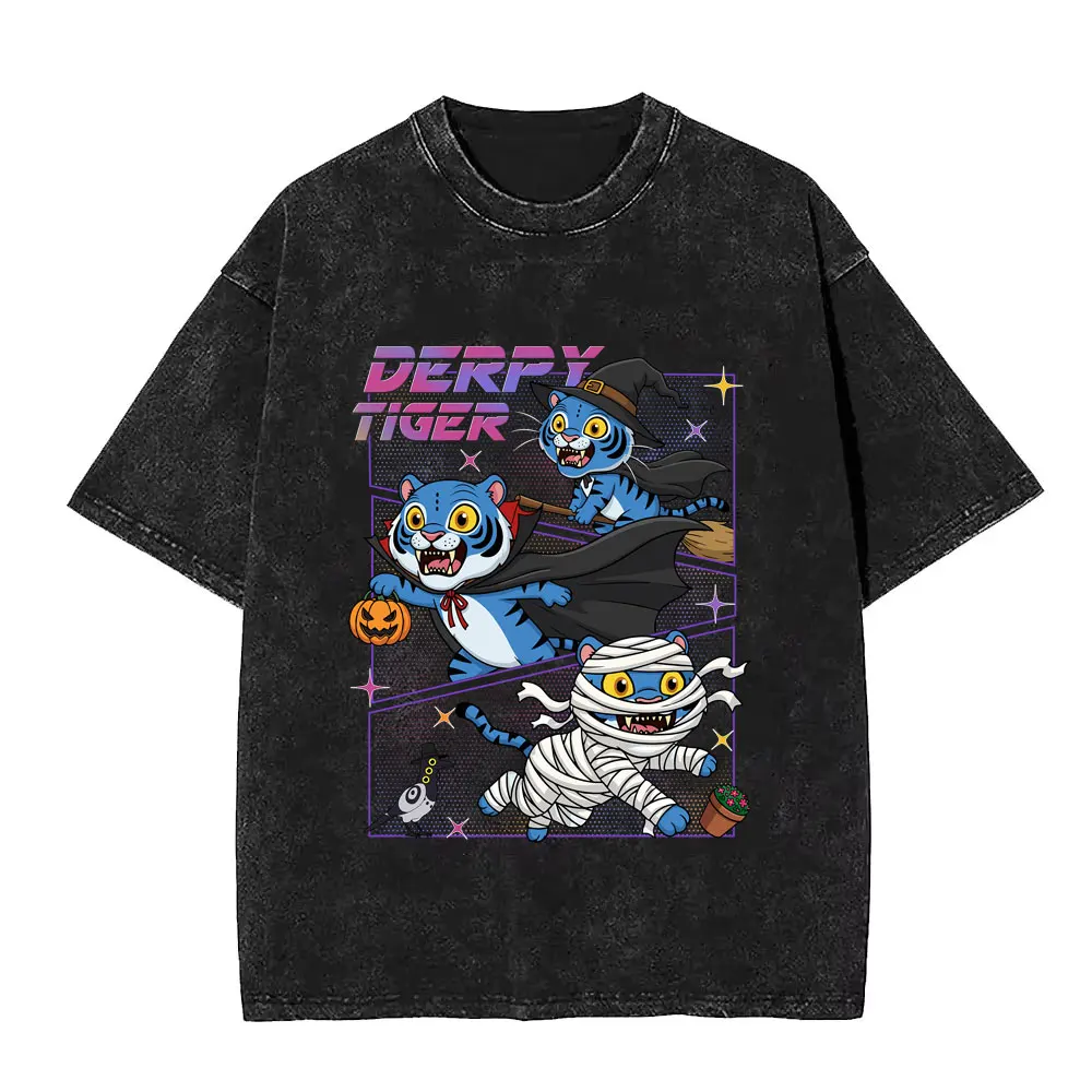Kpop شيطان الصيادين ساجا بنين رومي ميرا زوي ديربي النمر غسلها خمر تي شيرت الرجال المرأة موضة المتضخم Crewneck تي شيرت