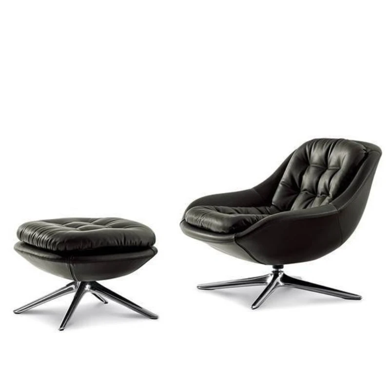 

Simple Bauhaus fabric leather casual single sofa chair with metal backrest living room swivel