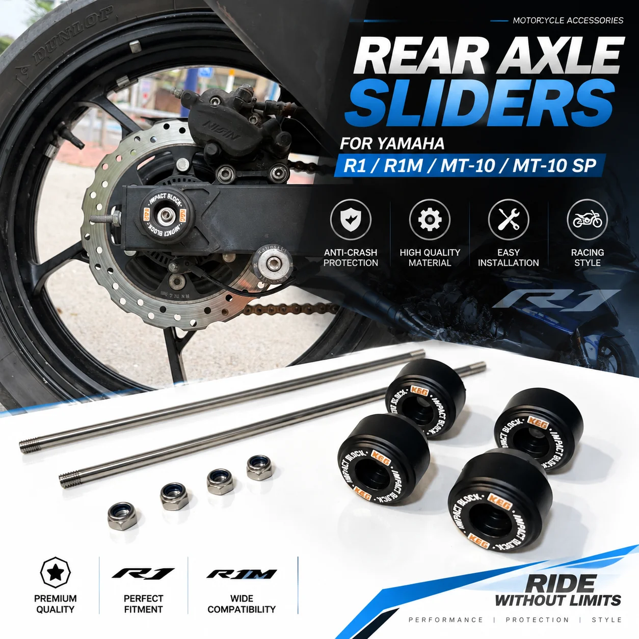 Rear Axle Sliders For Yamaha YZF R1 R1M MT-10 MT10 SP Motorcycle Wheel Protector Crash Bobbins Swingarm Axle Protection