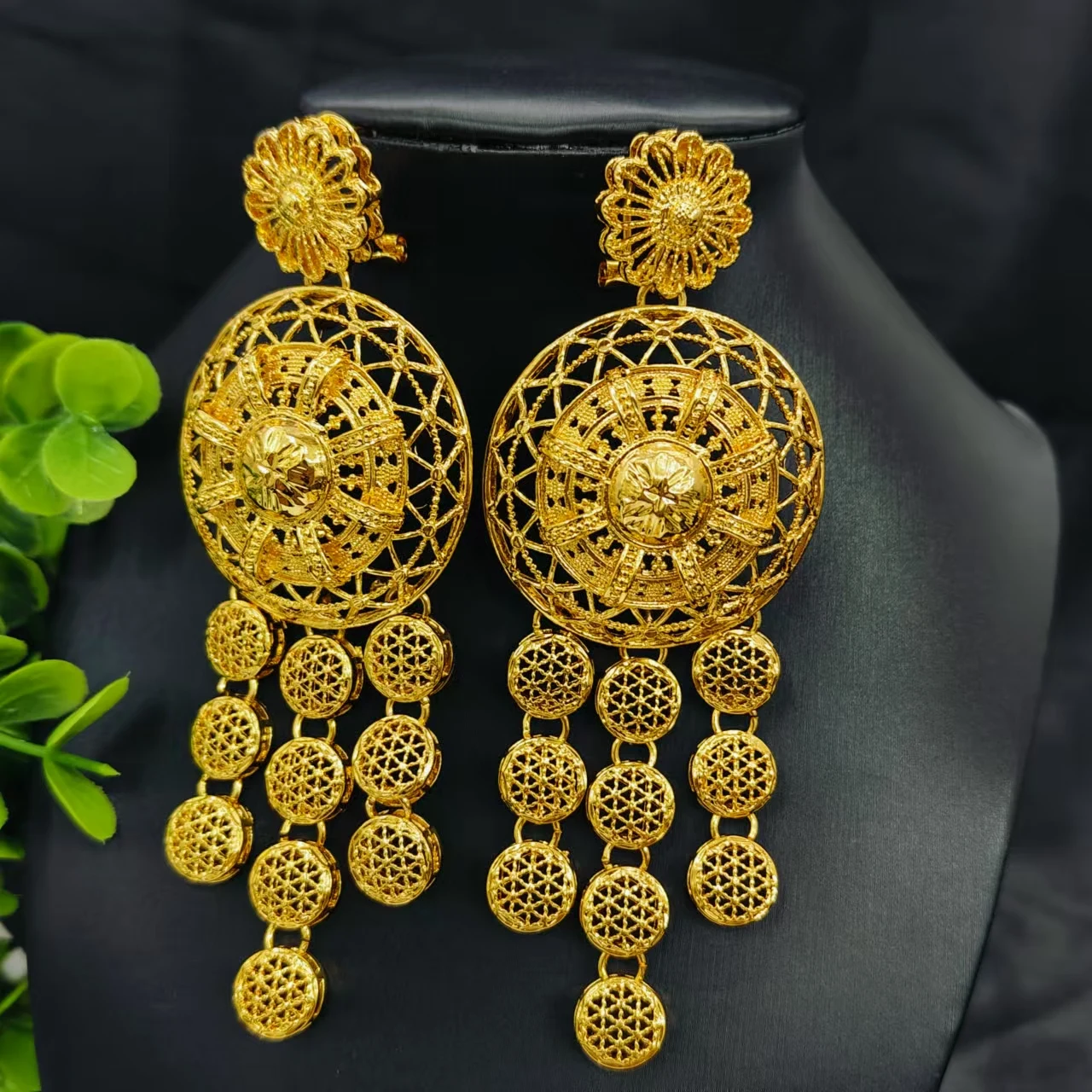 Indian Bell Earrings For Women Trend Ethnic Jhumka Turkish 24k Gold Plated Big Hanging Tassel Earring Banquet Jewelry Gift