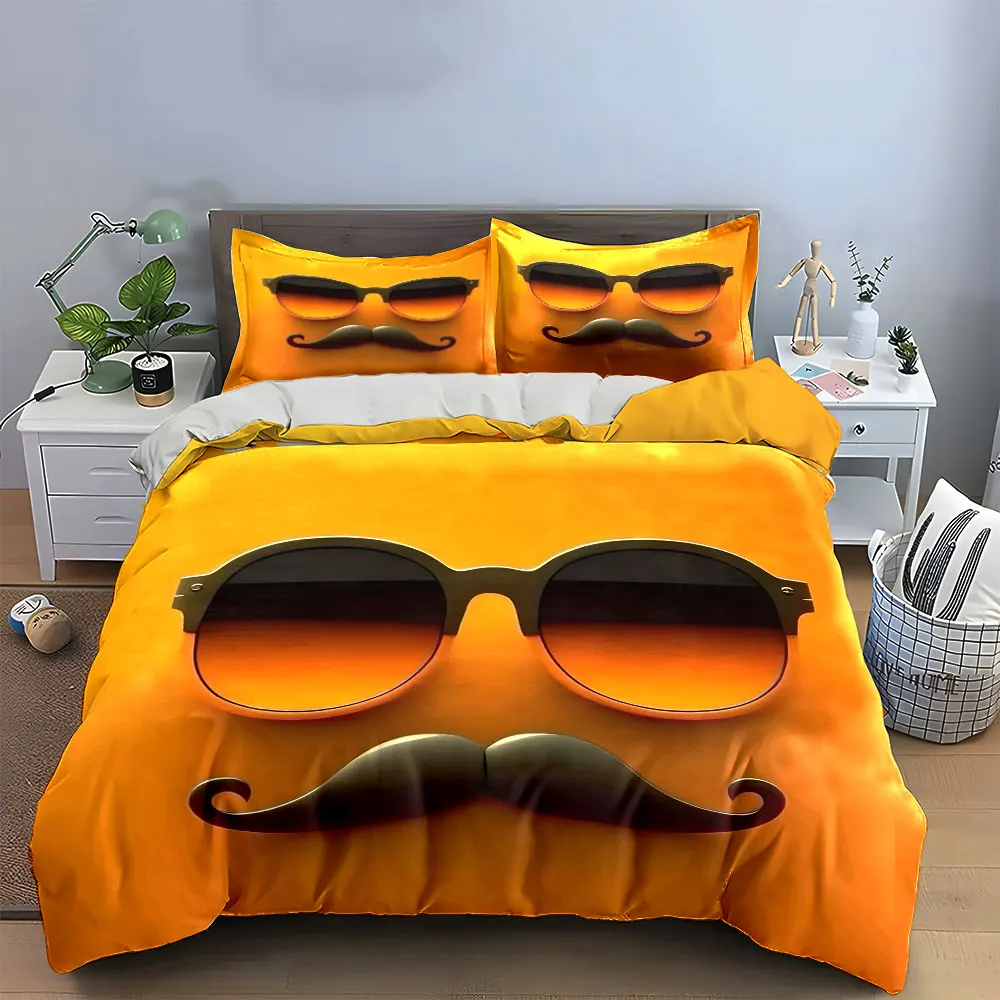 

"Retro Sunglasses Mustache Set Decor" Bedding Set with 1 Duvet Cover 2 Pillowcases Single Double King Queen, Gift
