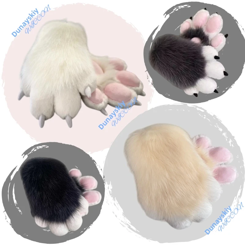 

Faux Fur Plush Furry Cat Claw Gloves Fursuit Animal Fox Paws Mittens Halloween Cosplay Costume Accessories